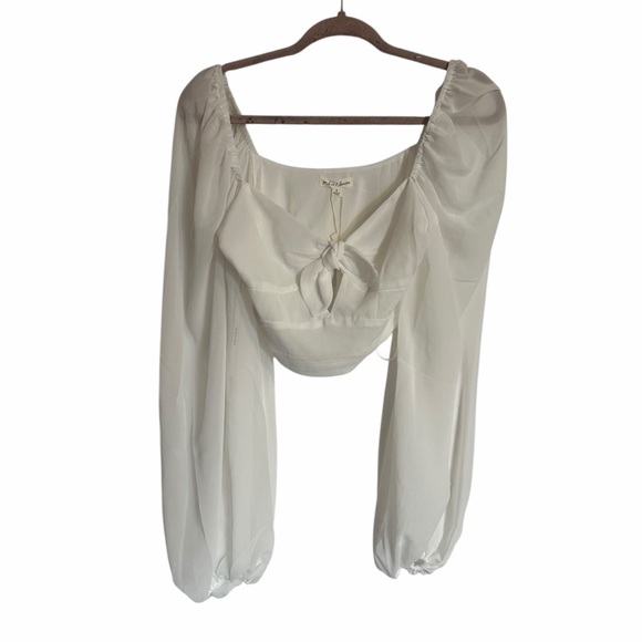 For Love and Lemons Trisha Balloon Sleeve Sheer Chiffon Corset Crop Top - Picture 2 of 7